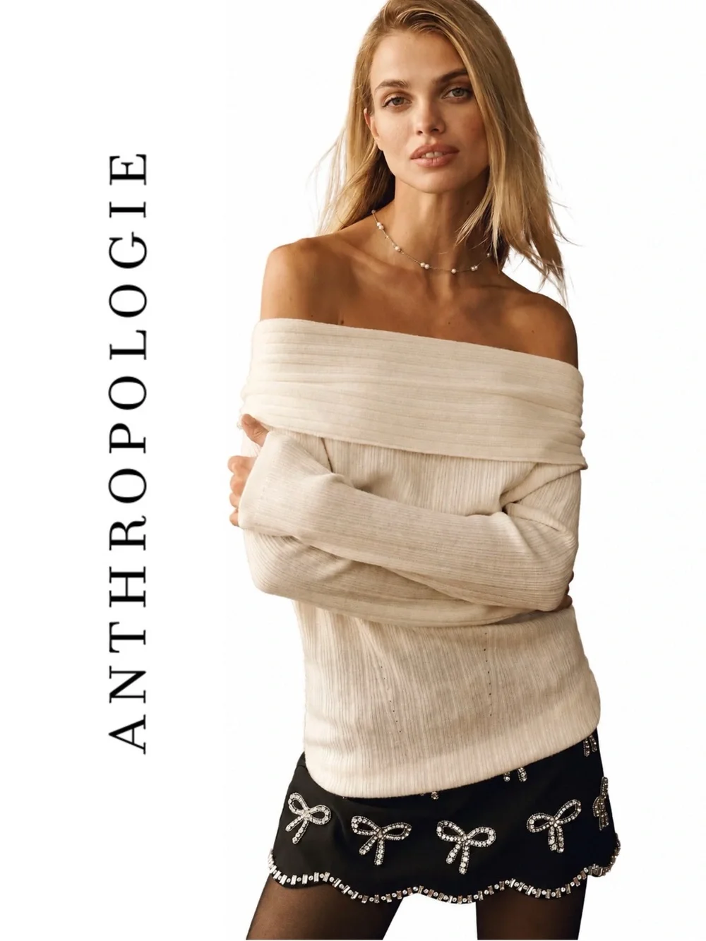 Anthropologie Off-Shoulder Wool Cashmere Sweater